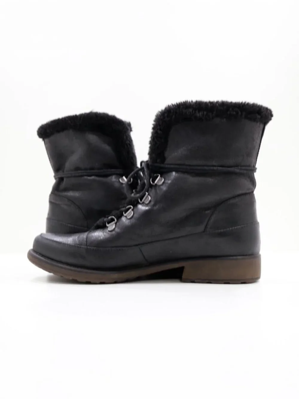 BareTraps Sindee Black Faux Leather Faux-Fur Lined Flat Winter Boots - 9